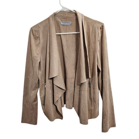 bagatelle Jackets & Blazers - Bagatelle Faux Suede Tan Drape Front Womens Jacket. Size Medium Zip Pockets